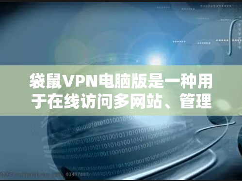 袋鼠VPN电脑版是一种用于在线访问多网站、管理多设备的VPN软件，提供加密访问，支持多种加密方式，包括SSL、TLS、WPA、WPA2等，确保数据的安全和隐私。以下是详细的步骤和注意事项